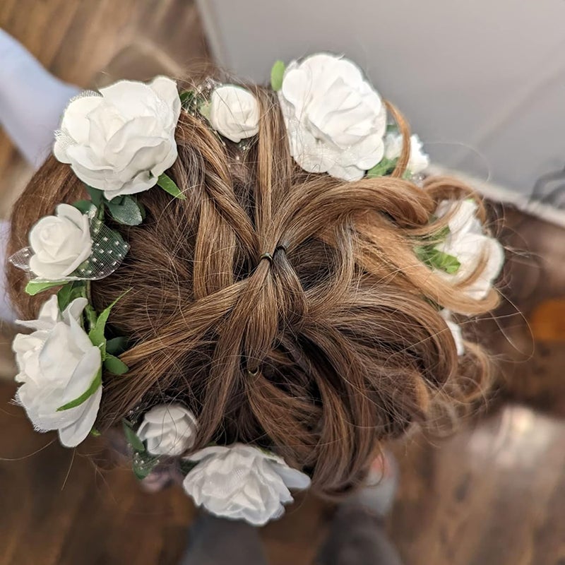 DDazzling Girls Flower Headband Boho Garland Halo Headpiece Hair Wreath Flower Headwear Photo Props (White) - Image 4